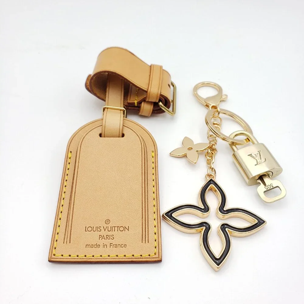 Authentic Louis Vuitton Luggage Nametag and Gold Padlock with Unbranded Keycharm